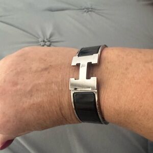 Hermes Clic Clac H Bracelet Black Enamel/Silver